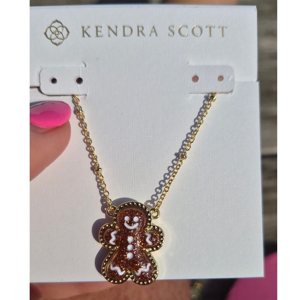 Kendra Scott Gingerbread Gold Short Pendant Necklace Brown Goldstone Holiday
